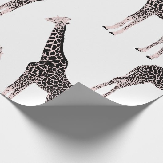 Schattige Zwart Wit Roze Giraffe Cadeaupapier (Hoek)