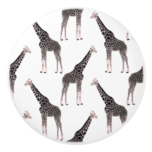Schattige Zwart Wit Roze Giraffe Keramische Knop (Voorkant)