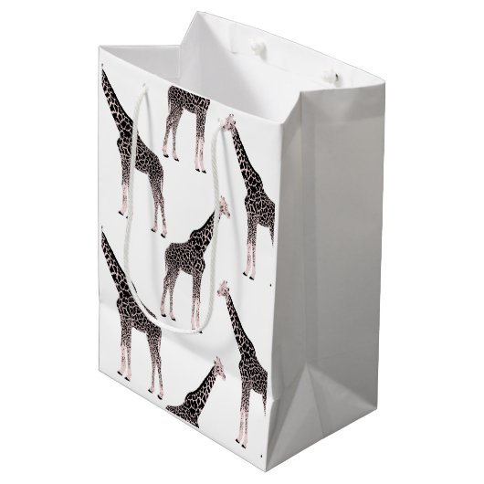 Schattige Zwart Wit Roze Giraffe Medium Cadeauzakje (Voorkant Gekanteld)