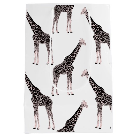 Schattige Zwart Wit Roze Giraffe Medium Cadeauzakje (Achterkant)
