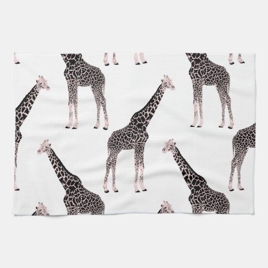 Schattige Zwart Wit Roze Giraffe Theedoek (Horizontaal)