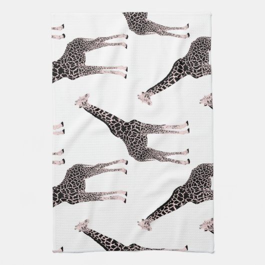 Schattige Zwart Wit Roze Giraffe Theedoek (Verticaal)