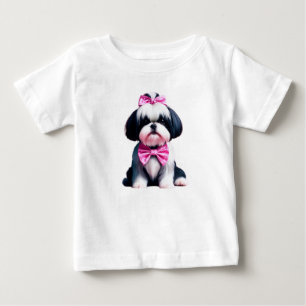 Schattige zwart-wit Shih Tzu met roze Polka