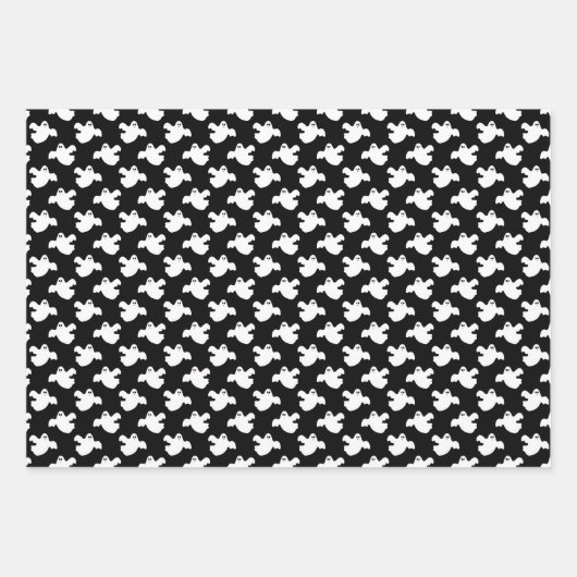 Schattige zwart-wit spookpatroon Halloween Inpakpapier Vel (Voorkant 3)