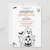 Schattige Zwart-wit Spooky Ghost Pumpkin Verjaarda Kaart (Voorkant)