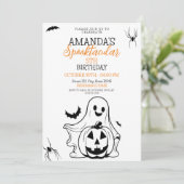 Schattige Zwart-wit Spooky Ghost Pumpkin Verjaarda Kaart (Staand voorkant)