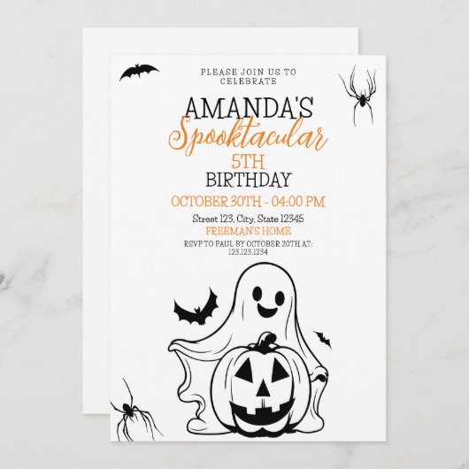 Schattige Zwart-wit Spooky Ghost Pumpkin Verjaarda Kaart (Voorkant / Achterkant)