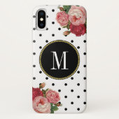 Schattige Zwart Wit Stippen  Bloemen Goud Monogram Case-Mate iPhone Case (Achterkant)
