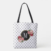 Schattige Zwart Wit Stippen  Bloemen Monogram Tote Bag (Achterkant)