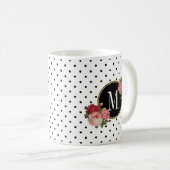 Schattige Zwart Wit Stippen  Rozen Goud Monogram Koffiemok (Voorkant rechts)