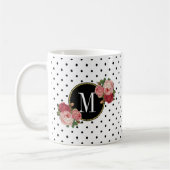 Schattige Zwart Wit Stippen  Rozen Goud Monogram Koffiemok (Links)
