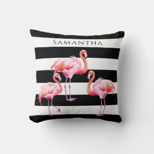 Schattige Zwart Wit Streep Roze Flamingo Aangepast Kussen