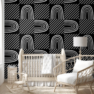 Schattige zwart-wit strepen en bogen patroon behang