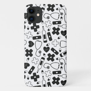 Schattige Zwart Wit Verpleegster Dokter Patroon Case-Mate iPhone Case