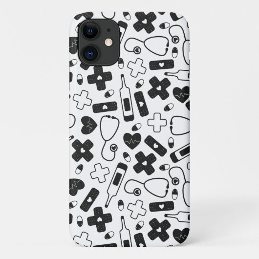 Schattige Zwart Wit Verpleegster Dokter Patroon Case-Mate iPhone Case (Achterkant)