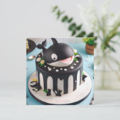 SCHATTIGE ZWART-WIT WALE OP EEN CAKE VERJAARDAG KAART (Staand voorkant)