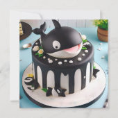 SCHATTIGE ZWART-WIT WALE OP EEN CAKE VERJAARDAG KAART (Voorkant)