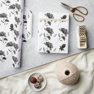 Schattige zwart-wit Waterverf bloemenpatroon Cadeaupapier