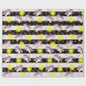Schattige Zwart Wit Zonnig Eenhoorn Stripes Design Cadeaupapier (Vlak)