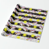 Schattige Zwart Wit Zonnig Eenhoorn Stripes Design Cadeaupapier (Uitgerold)