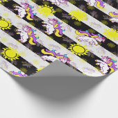 Schattige Zwart Wit Zonnig Eenhoorn Stripes Design Cadeaupapier (Hoek)