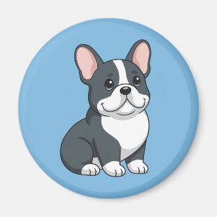 Schattige zwart-witte Franse Bulldog Puppy op Blau Magneet
