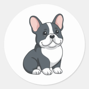 Schattige Zwart-Witte Franse Bulldog Puppy Ronde Sticker