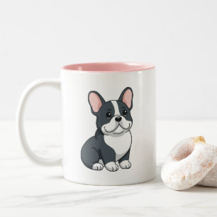 Schattige zwart-witte Franse Bulldog Tweekleurige Koffiemok