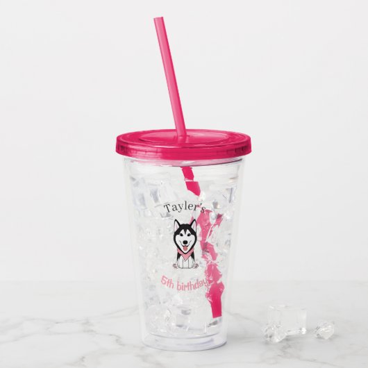 Schattige zwart-witte husky hond acryl drinkbeker (Voorkant ijs)