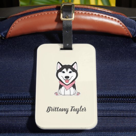 Schattige zwart-witte husky hond bagagelabel (Voorkant Insitu 2)