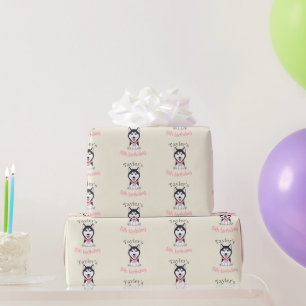 Schattige zwart-witte husky hond cadeaupapier