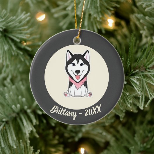Schattige zwart-witte husky hond keramisch ornament (Boom)