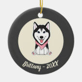 Schattige zwart-witte husky hond keramisch ornament (Voorkant)