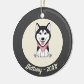 Schattige zwart-witte husky hond keramisch ornament (Links)