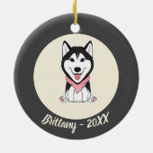 Schattige zwart-witte husky hond keramisch ornament (Achterkant)
