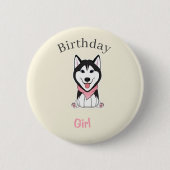 Schattige zwart-witte husky hond ronde button 5,7 cm (Voorkant)