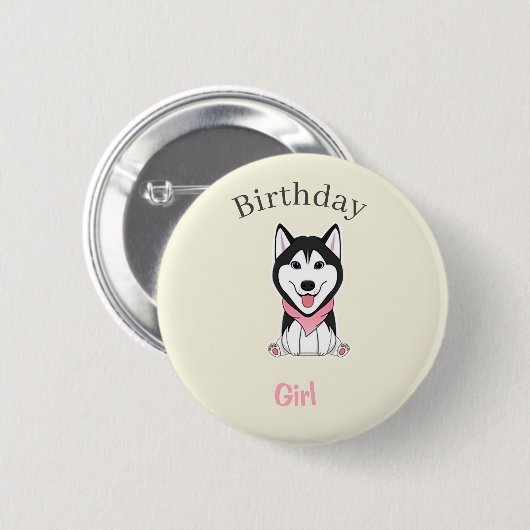 Schattige zwart-witte husky hond ronde button 5,7 cm (Voorkant /achterkant)