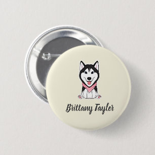 Schattige zwart-witte husky hond ronde button 5,7 cm