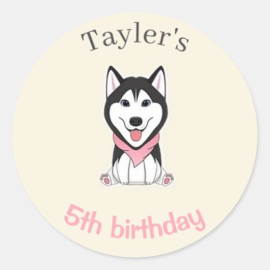 Schattige zwart-witte husky hond ronde sticker (Voorkant)