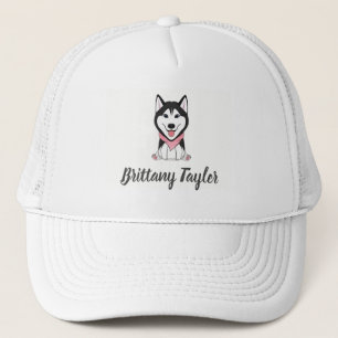 Schattige zwart-witte husky hond trucker pet