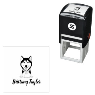 Schattige zwart-witte husky hond  zelfinktende stempel