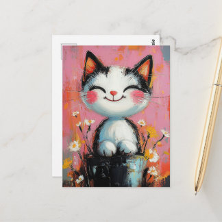 Schattige zwart-witte kat briefkaart