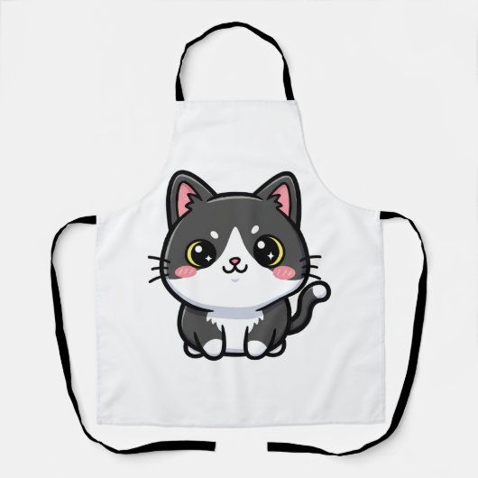 Schattige Zwart Witte Kawaii Kitten Schort (Voorkant)