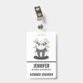 Schattige zwart-witte panda in bamboe badge (Achterkant met clip)
