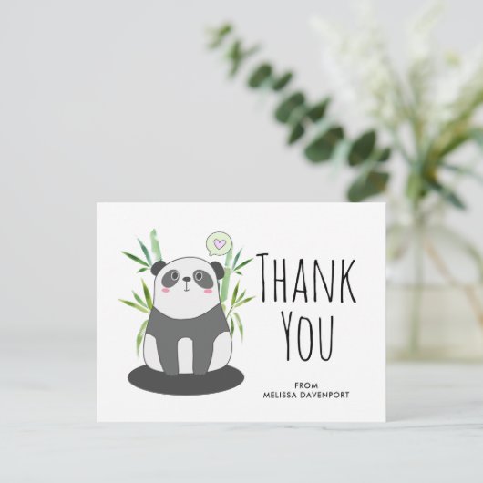 Schattige zwart-witte panda in bamboe dank je briefkaart (Staand voorkant)