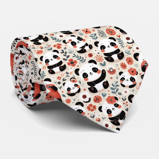 Schattige zwart-witte panda stropdas (Opgerold)
