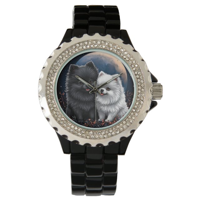 Schattige zwart-witte Pommerse Puppies Horloge (Voorkant)