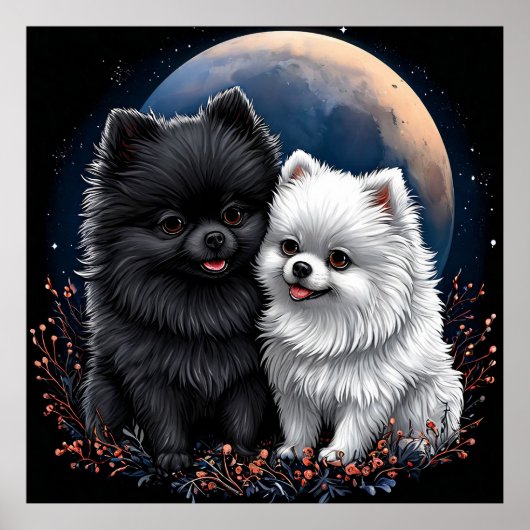 Schattige zwart-witte Pommerse Puppies Poster (Voorkant)