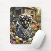Schattige zwart-witte Poolse kip Muismat (Met muis)