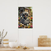 Schattige zwart-witte Poolse kip Poster (Keuken)